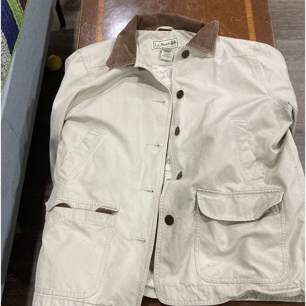 L l bean work jacket with brown corduroy detailing